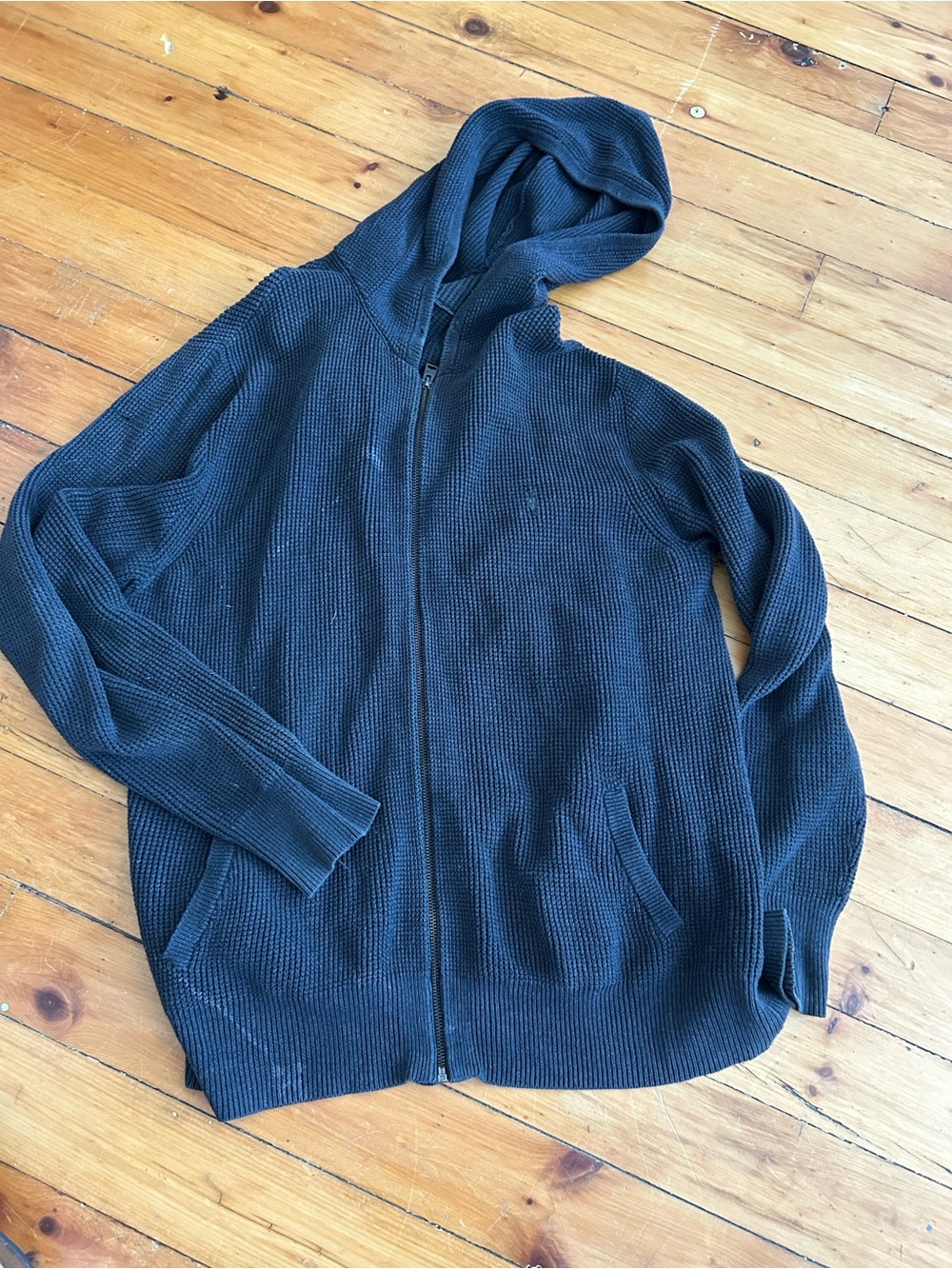 AllSaints Gray Trias Hoody Hoodie mens xxl waffle full zip cotton